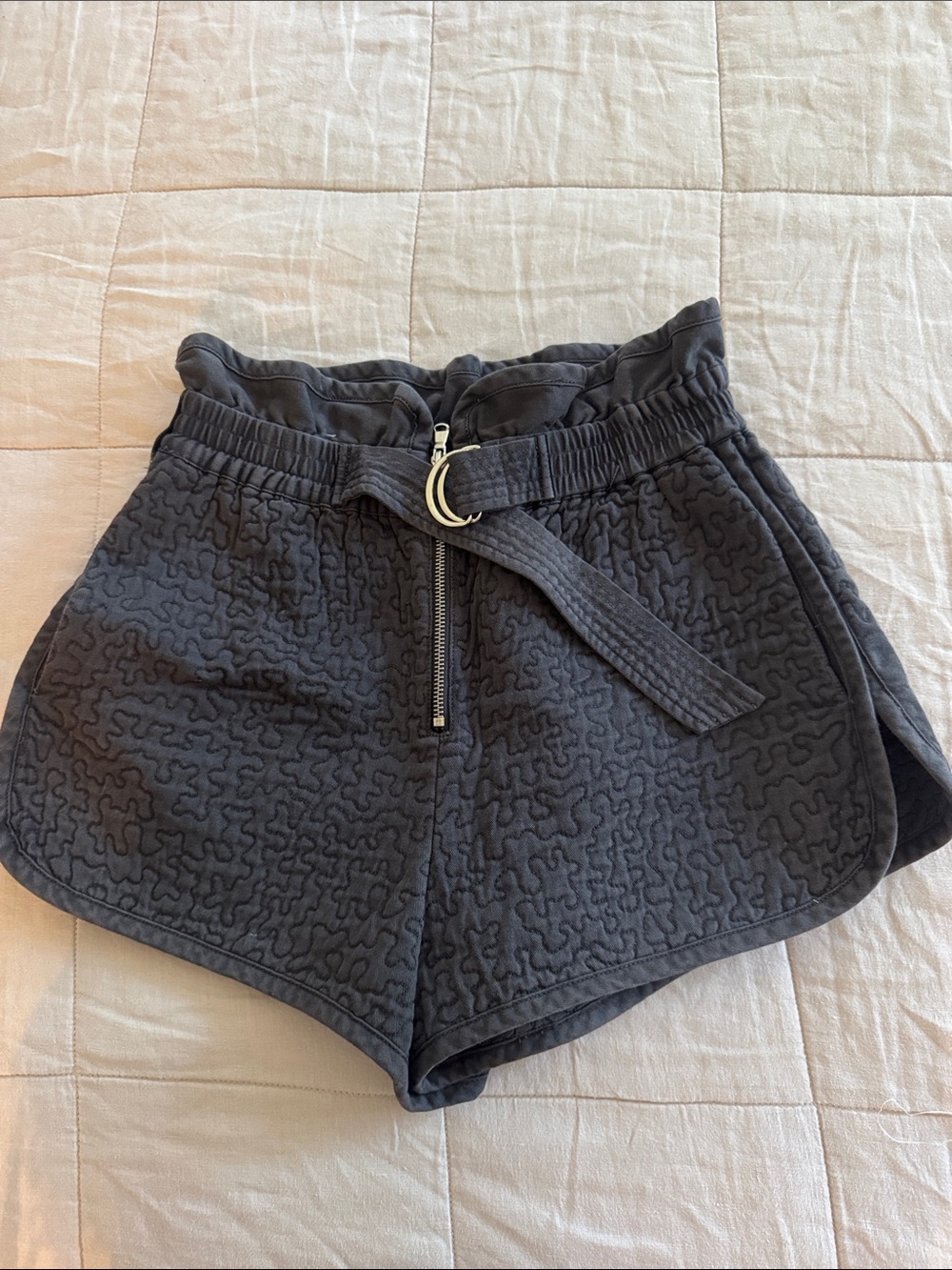 Sea Quilted Charcoal High-Waist Athletic Shorts with Belt